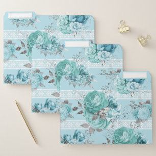 Blue Roses Lace and Silver details File Folder