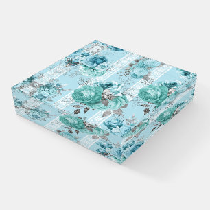 Blue Roses Lace and Silver details Paperweight