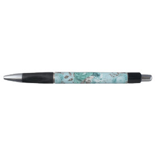 Blue Roses Lace and Silver details Pen