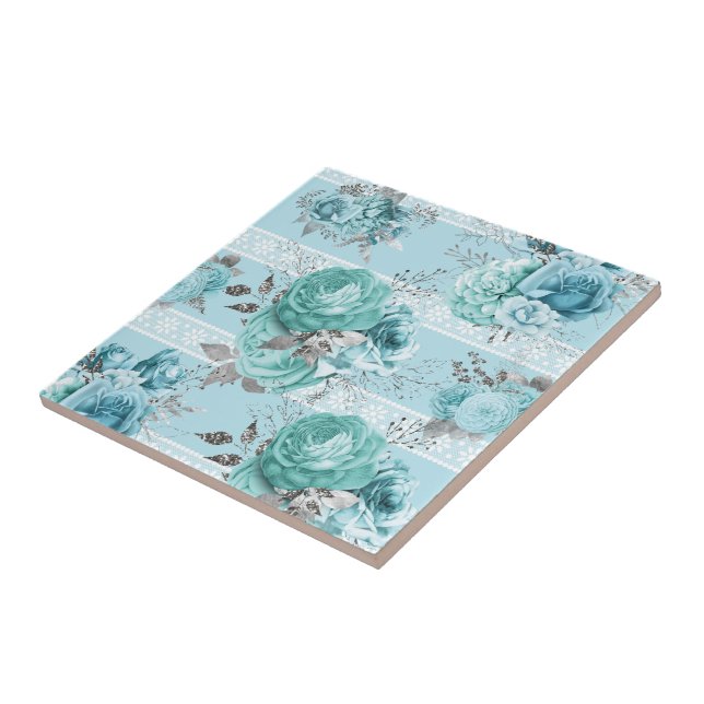 Blue Roses Lace Ceramic Tile (Side)
