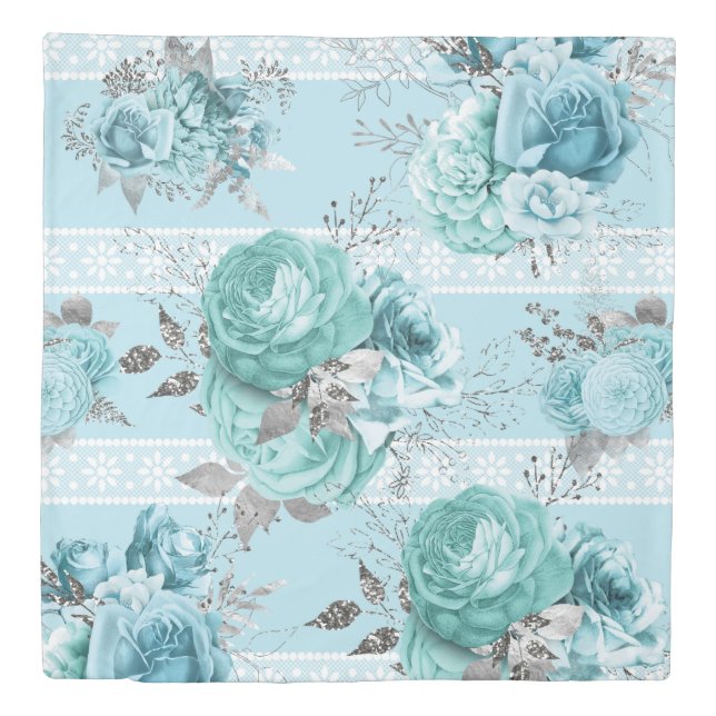 Blue Roses Lace details Duvet Cover (Front)