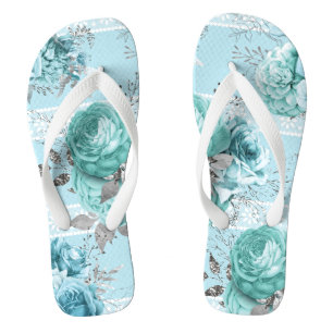 Blue Roses Lace Flip Flops