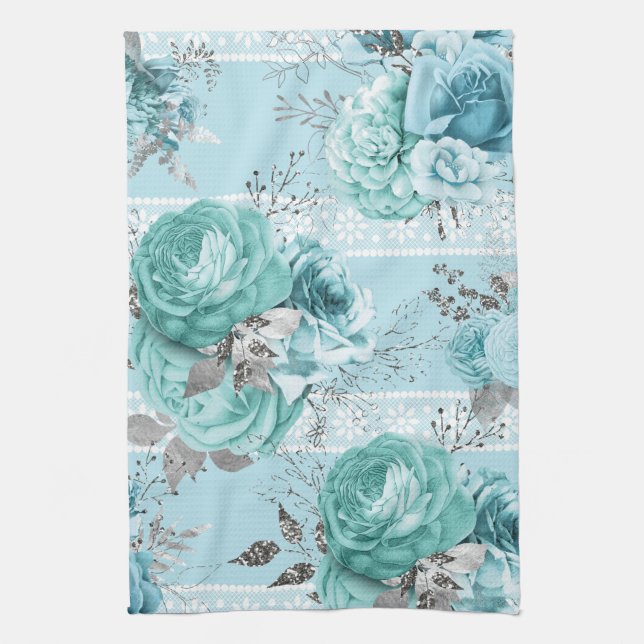 Blue Roses Lace Luxury Kitchen Towel (Vertical)