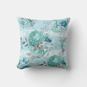 Blue Roses Lace Throw Pillow