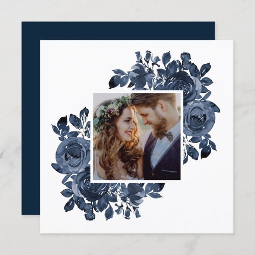 Blue Roses Love and Thanks Photo Wedding Thank You Card