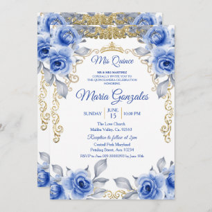 Blue Roses Mexican Mis Quince Princess Quinceanera Invitation