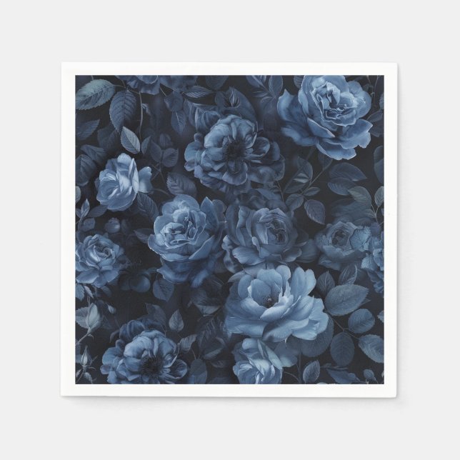Blue Roses Moody Floral Napkins (Front)