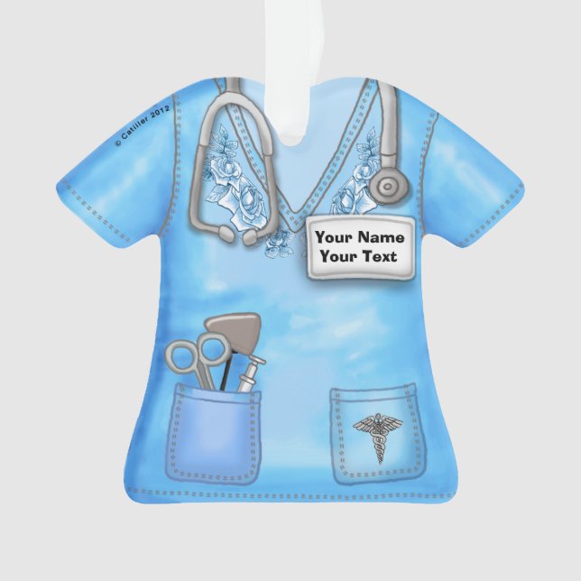 Blue Roses Nurse medical scrubs ornament (Front)