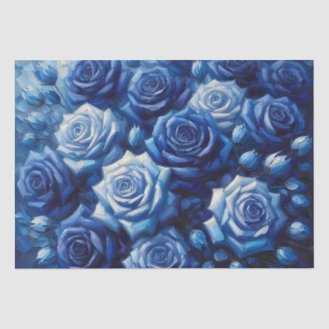 Blue Roses Oil Painting Decoupage Tissue Paper (Front)