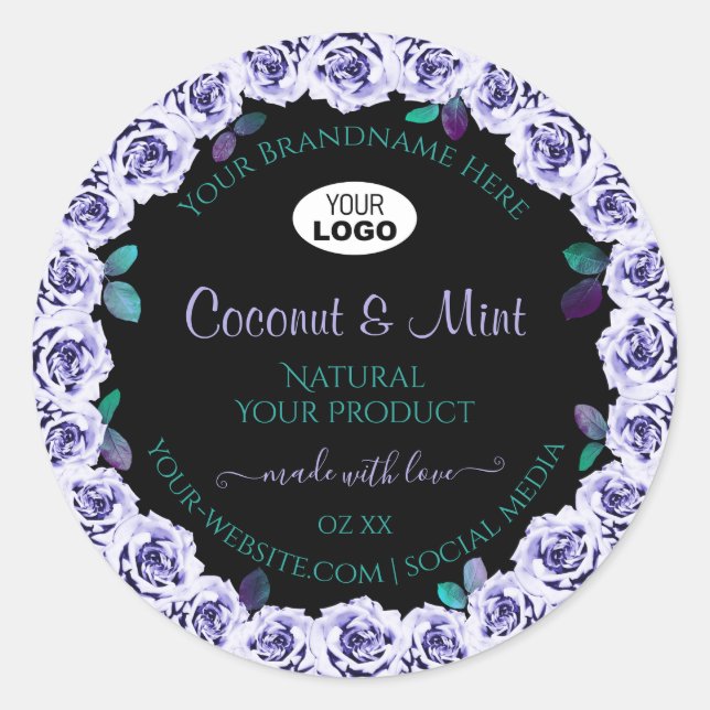 Blue Roses on Black Product Packaging Labels Logo (Front)