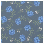 Blue Roses on Dusky Blue Calico Fabric