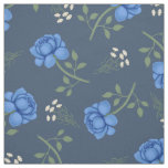 Blue Roses on Dusky Blue Oversized Calico Fabric