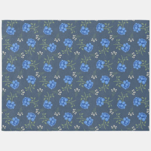 Blue Roses on Dusky Blue Oversized Calico Outdoor Rug