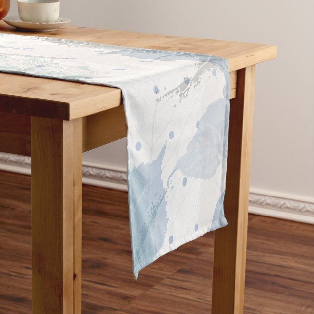 Blue Roses pattern luxury Short Table Runner (In Situ)