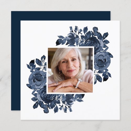 Blue Roses Photo Funeral Sympathy Thank You Card