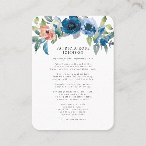 Blue Roses Photo Sympathy Funeral Memorial Card