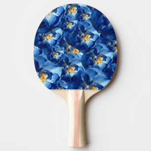 Blue Roses  Ping Pong Paddle, Red Rubber Back Paddle