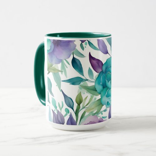 Blue Roses Purple Watercolor Blooms  Mug