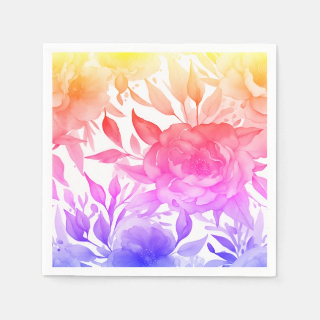 Blue Roses Purple Watercolor Blooms  Napkins (Front)