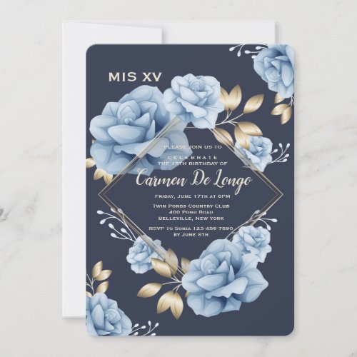 Blue Roses Quinceaera Invitation