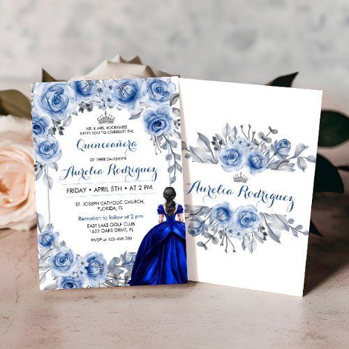 Blue Roses Quinceanera Invitation Quinceanera Card