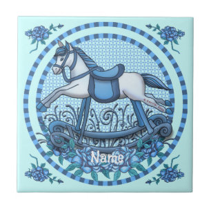 Blue Roses Rocking Horse Ceramic Tile