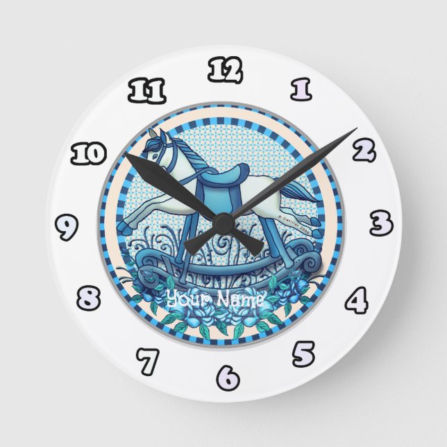 Blue Roses Rocking Horse  clock (Front)