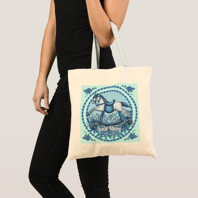 Blue Roses Rocking Horse   Tote Bag (Front (Product))