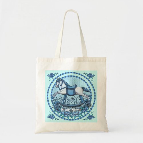 Blue Roses Rocking Horse Tote Bag