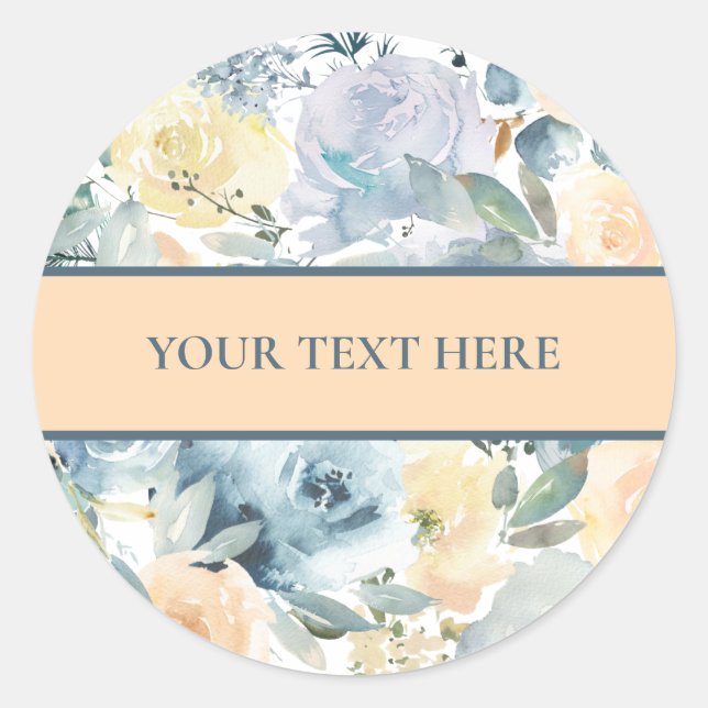Blue Roses Round Sticker Template Your Text Here (Front)