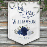 Blue Roses Rustic Boho Chic Mr. & Mrs. Wedding Pennant<br><div class="desc">This pennant flag is beautiful, stylish, and fun. Designed to celebrate the newlyweds, it features an elegant boho chic design with a cluster of hand painted watercolor roses in shades of dusty blue, navy, and indigo. The text reads: Mr. and Mrs. with the couple's last name as well as a...</div>
