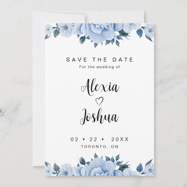Blue Roses Save the Date Invitation (Front)