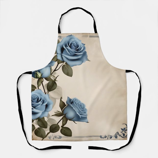 Blue Roses Shabby Apron (Front)