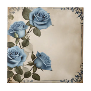 Blue Roses Shabby Ceramic Tile