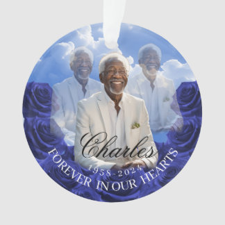 Blue Roses SKy Christmas Memorial Tree Ornament