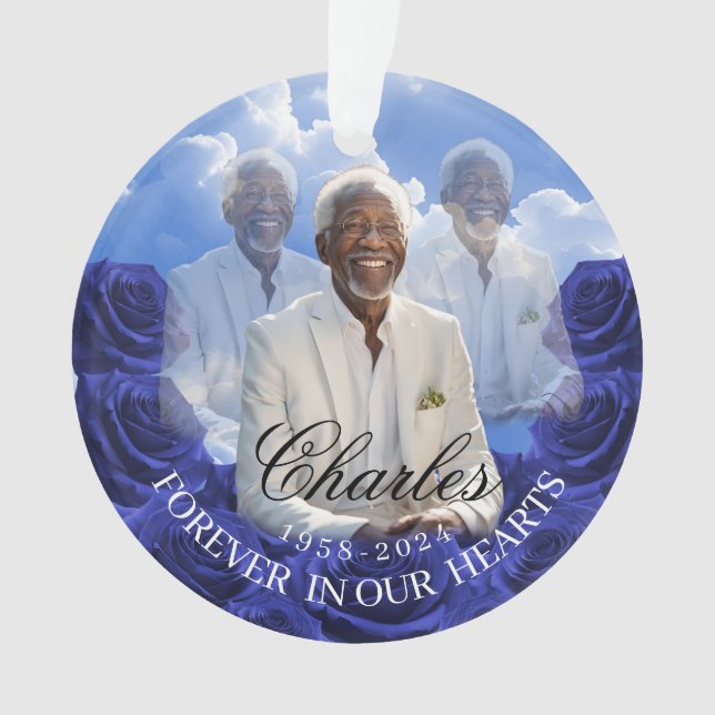 Blue Roses SKy Christmas Memorial Tree Ornament (Front)