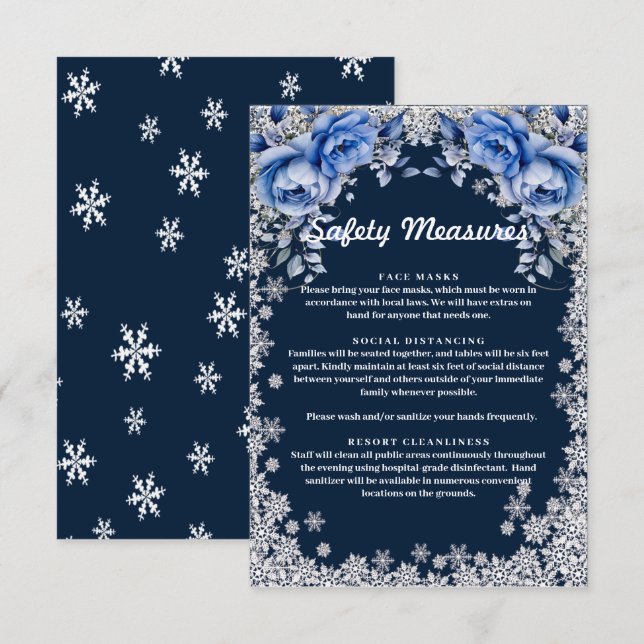 Blue Roses Snowflake Christmas Wedding Enclosure Card (Front/Back)