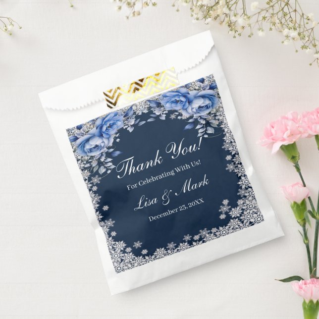 Blue Roses Snowflake Christmas Wedding Favor Bag (Sealed)