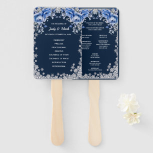 Blue Roses Snowflake Christmas Wedding Hand Fan