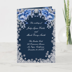 Blue Roses Snowflake Christmas Wedding Program