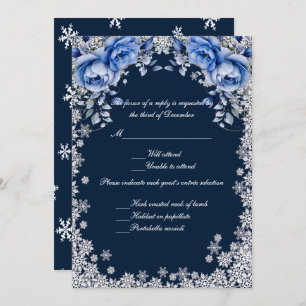 Blue Roses Snowflake Christmas Wedding Response Invitation