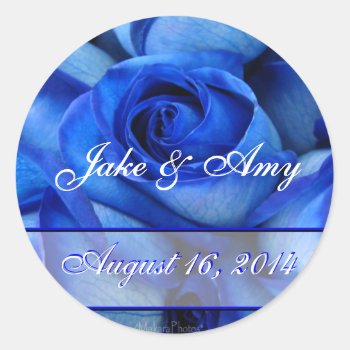 Blue Roses Sticker-save The Date-customize Classic Round Sticker by MakaraPhotos at Zazzle
