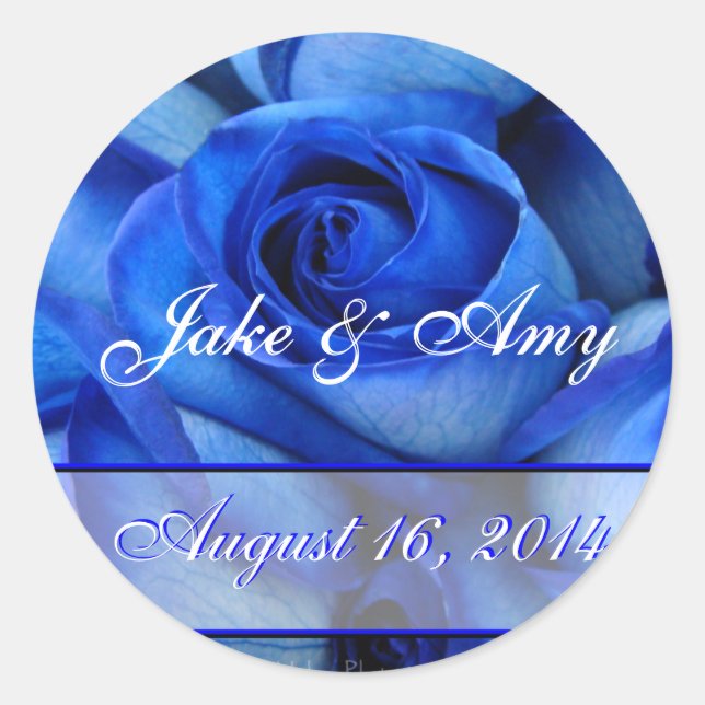Blue Roses Sticker-save the date-customize Classic Round Sticker (Front)
