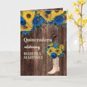 Blue Roses Sunflowers Cowgirl Photo Quinceañera Card (Yellow Flower)