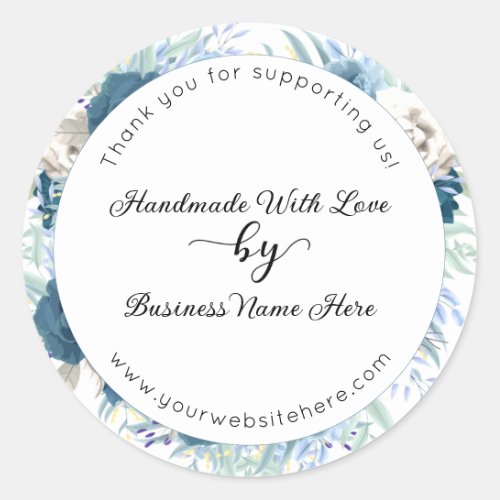 Blue Roses Thank You Handmade With Love Classic Round Sticker