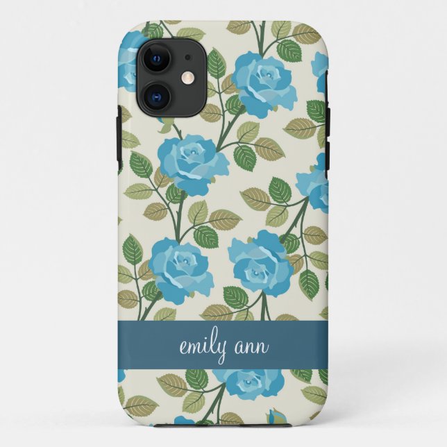 Blue Roses Vines Pattern iPhone4 Case (Back)