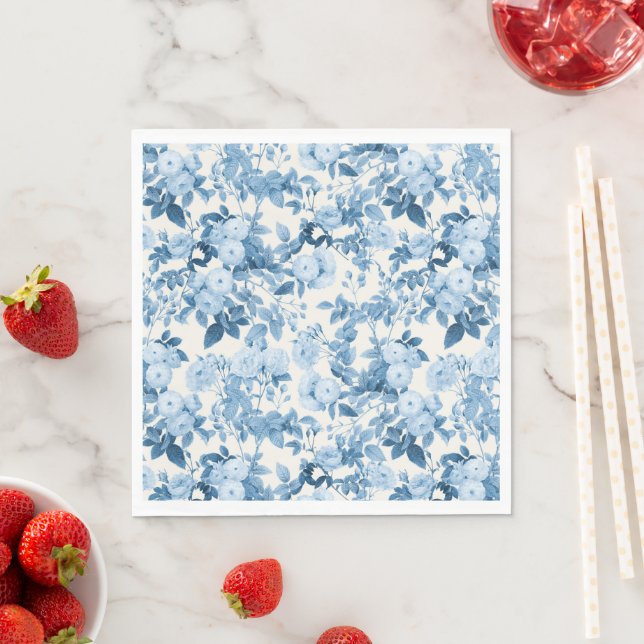 Blue Roses Vintage Botanical Garden Napkins (Insitu)