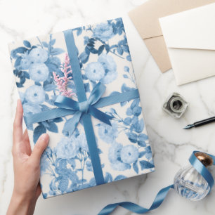 Blue Roses Vintage Botanical Garden Wrapping Paper