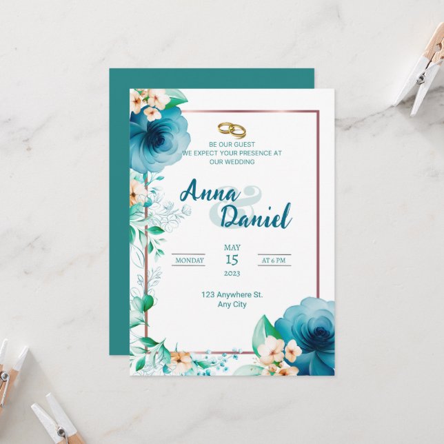 Blue Roses Watercolor Delight Invitation (Front/Back In Situ)