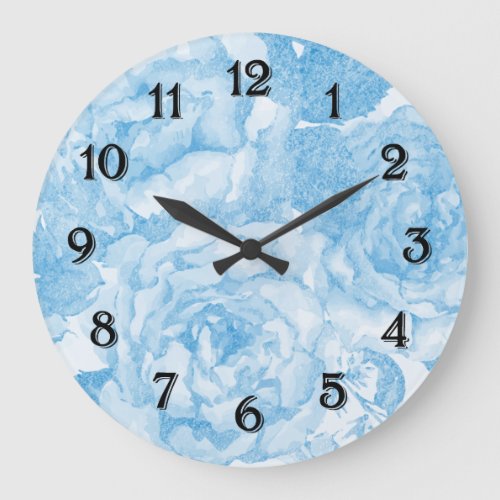 Blue Roses Watercolor Large Clock